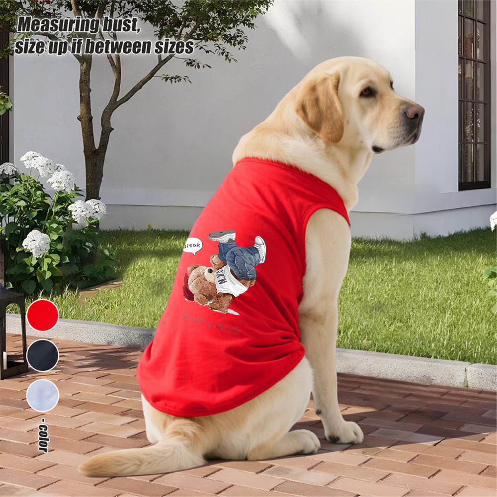 Áo ba lỗ lớn 3XL-6XL, cá heo, in hình gấu che mặt, vải thoải mái, chống nắng, khả năng thở và khả năng giặt máy, Thích hợp cho tất cả các giống chó lớn.