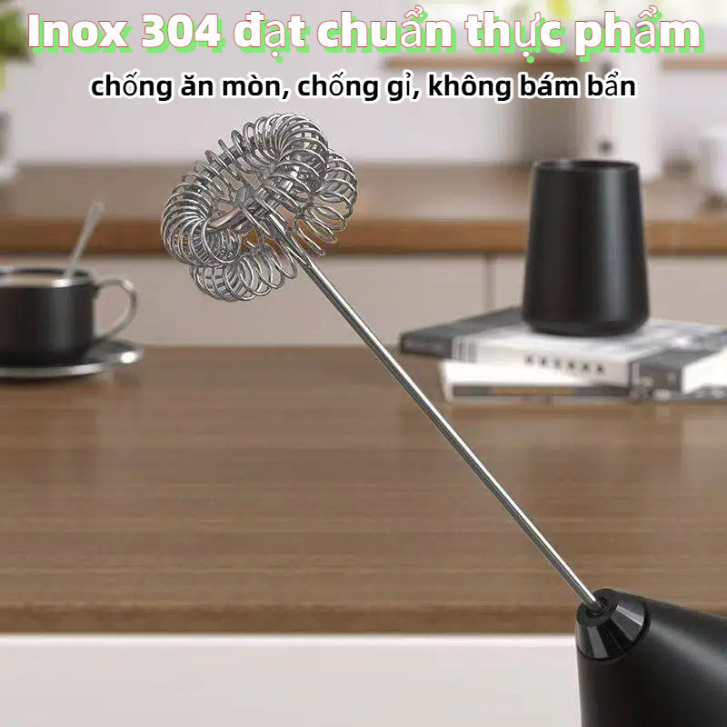Máy đánh bọt sữa sạc Type-C: 3 tốc độ, gọn nhẹ, đa năng + nắp đựng