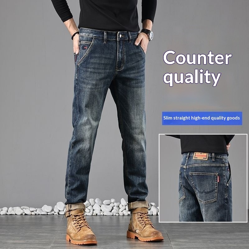 Quần Jean Denim nam kiểu slim straight, thoáng khí và bền bỉ