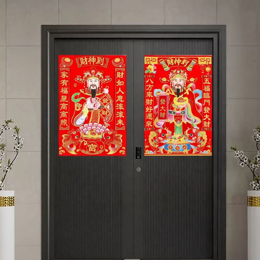 Hai Lớp 3D Đổ Xô Thần Tài Chân Dung Dán Lễ Hội Mùa Xuân Trang Trí Cửa