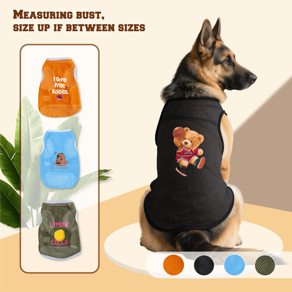 Áo vest lưới chó lớn 3XL-6XL, gấu bóng rổ, chanh, in hình capybara, phong cách chui đầu, có sẵn 4 màu, thoải mái và thoáng khí, có thể giặt được bằng máy, thích hợp cho tất cả chó lớn