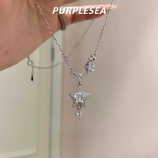 Vòng cổ ngôi sao bạc lấp lánh với kim cương hình chữ Y, thiết kế sang trọng, phù hợp cho người phụ nữ và cô gái ngọt ngào.