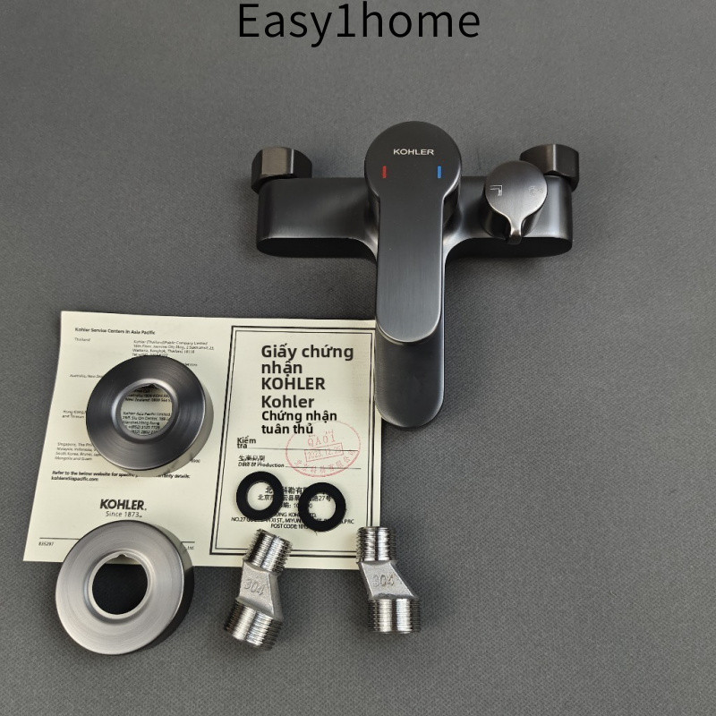 【 KOHLER 】Bộ phòng tắm ba chậu, vòi bồn tắm bằng đồng mạ nước, van trộn nước nóng lạnh, bộ vòi hoa sen, đầu vòi hoa sen