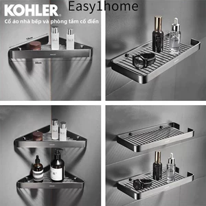 【 KOHLER 】 Giá đỡ lưu trữ điện phân màu xám gunmetal cổ điển cho phòng tắm, giá treo tường hình tam giác cho phòng tắm,