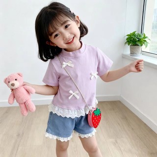 ÁO PhôNg Tay NgắN MớI Cho Bé GáI, Phong CáCh HàN QuốC, ChấT LiệU Cao áO áO Thun Bé GáI