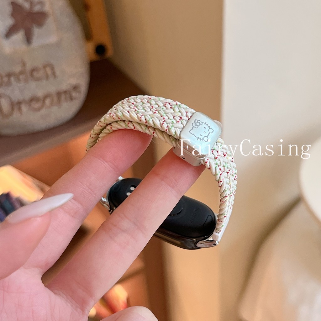 Dây đeo bện Nylon dễ thương cho Xiaomi Band 10 9 8 Pro Vòng đeo tay có khóa từ tính có thể thay thế cho Mi Band 7 6 5 4 3 Dây đeo cổ tay