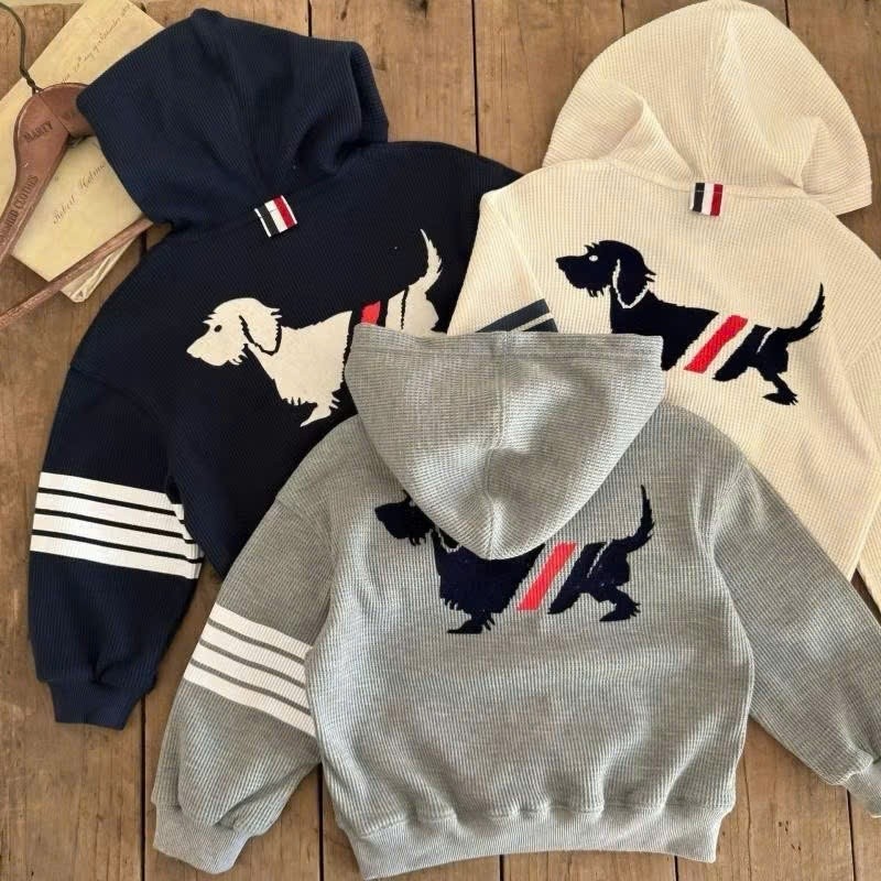 Áo Khoác Bé Trai, Bé Gái Có Khóa HỌA TIẾT CÚN 4 SỌC QC16 KKid Áo Len Chất Tổ Ong size 8-20 kg M99