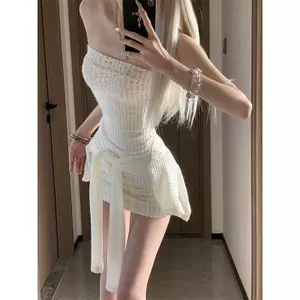 Thu Đông Pure Desire Hot Girl One-Shoulder Tube Top Dress Slim-fit Slimmer Look Hip Váy Lớp Hai Mảnh Gợi Cảm Thoáng Khí