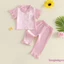 Bộ đồ ngủ Satin cho bé gái tập đi Áo cổ ngắn tay thêu nơ + Quần thắt lưng co giãn Đồ ngủ