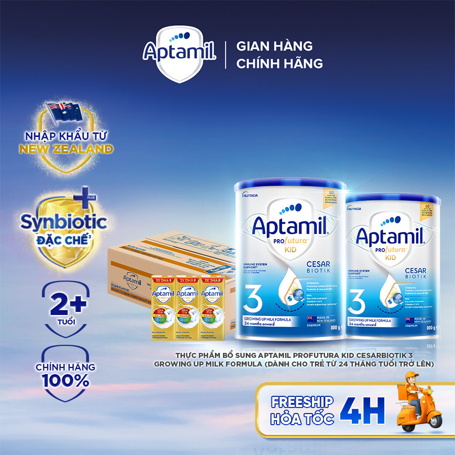 [MUA LÀ CÓ QUÀ] Combo 2 Sữa bột Aptamil Profutura Kid Cesarbiotik New Zealand số 3 (800g) + 1 thùng  Aptamil Super GOLD