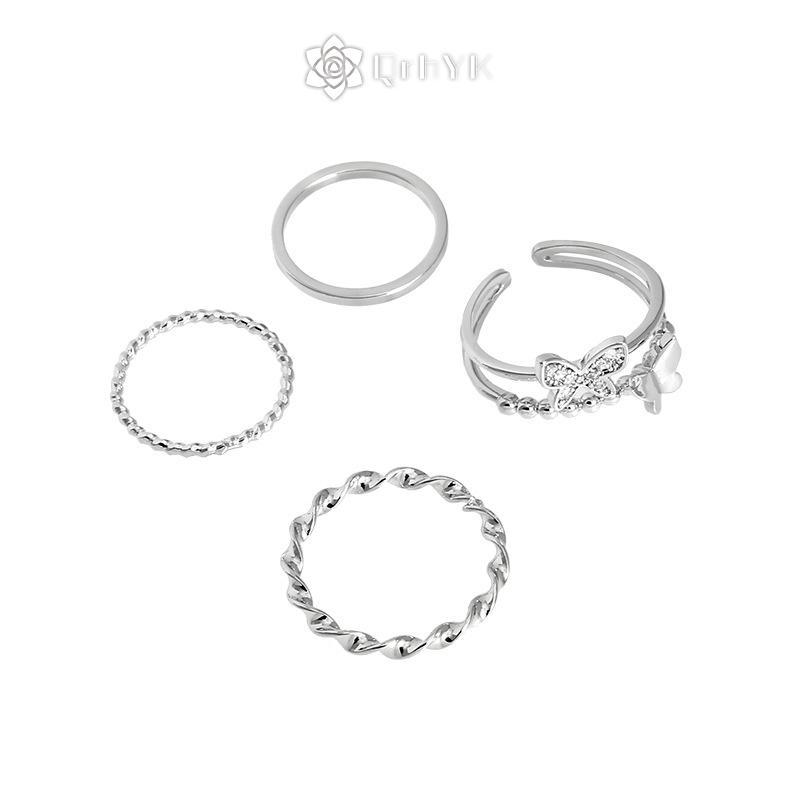 QrhYK 4 Bướm Xoắn Nhẫn Bộ Dành Cho Nữ Bé Gái Có Thể Điều Chỉnh Tối Giản Bộ Nhẫn Thanh Lịch Trang Sức Thời Trang Quà Tặng Hợp Thời Trang Mới