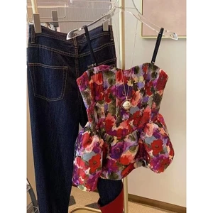 🔥 Tay áo vest 🔥 Áo ống lửng nữ có hàng sẵn 2026 phong cách mới Pháp Vintage Nhiều Màu Sắc Jacquard Sling Nữ Mùa Hè 2026 Mới Thời Trang Thanh Lịch Nóng Bé Gái Dây Đeo Vai Top