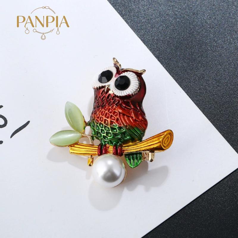 PNPIA- Vintage Hoạt Hình Tinh Tế Cú Ngọc Trai Trâm Thời Trang Tính Khí Động Vật Xòe Chân Đa Năng Trang Sức Quần Áo Phụ Kiện Quà Tặng