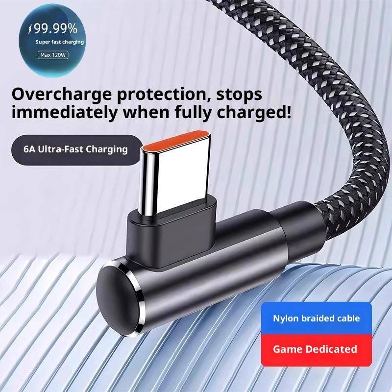 Cáp sạc nhanh USB JINHF Type C 6A Dây bện Nylon 90 độ cho tổ chức bàn chơi game HOT