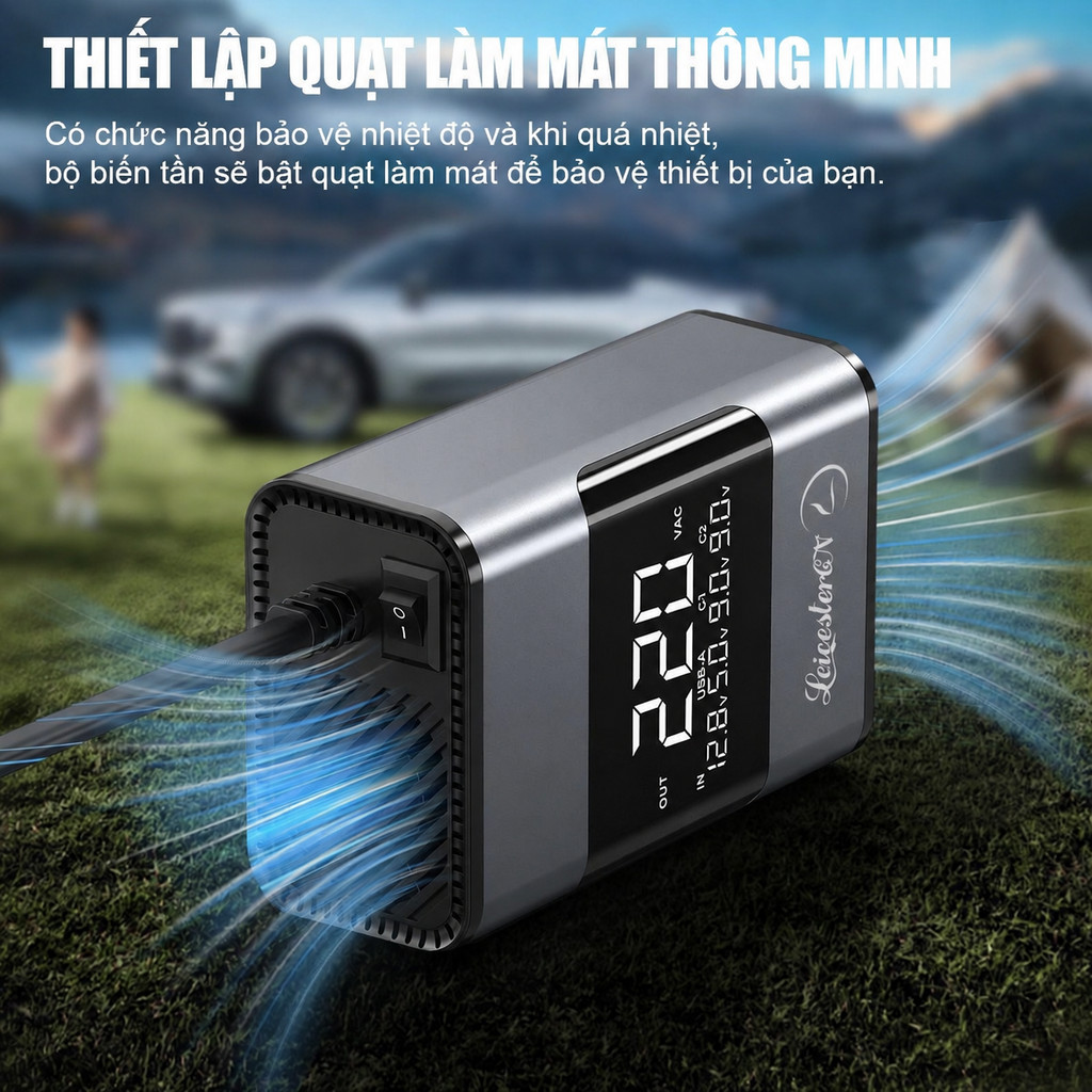 Bộ Sạc Ô Tô 200W USB Type-C Sạc Nhanh Laptop Điện Thoại Màn Hình LCD Bảo Hành 1 Năm