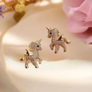 PNPIA- Mới Dễ Thương Động Vật Bông Tai Dành Cho Nữ Tính Khí Ngựa Kim Cương Giả Tai Bé Gái Sinh Nhật Trang Sức
