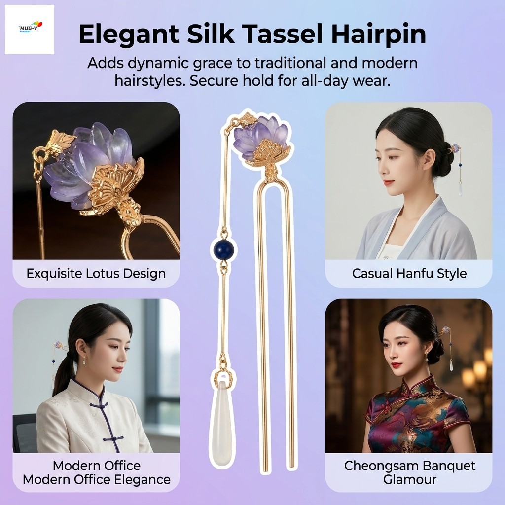 Tím Hoa Sen Tua Rua Kẹp Tóc Hợp Kim Trung Quốc Hanfu Sườn Xám Vintage Cưới Tóc Phụ Kiện