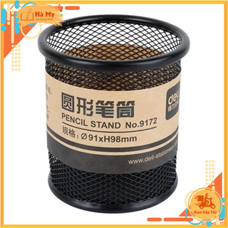 Ống Cắm Bút Bằng Sắt Lưới Deli 9172 Màu Đen – Giỏ Đựng Bút Hợp Kim Trụ Tròn Cao Cấp Chống Gỉ