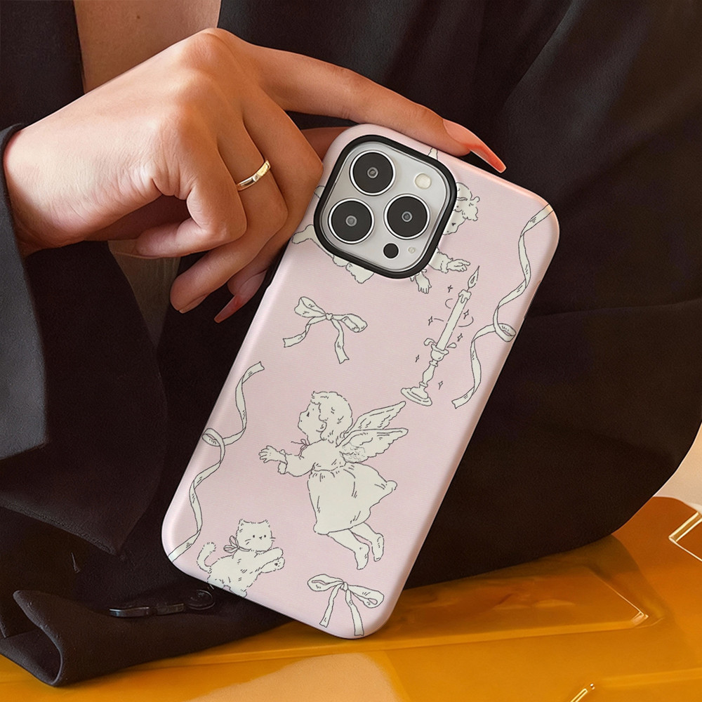 Fresh Pink Angel Thích hợp cho iPhone 17ProMax 16Pro 15 11 12 13 14 xs XR 17Air Vỏ bảo vệ hai lớp chống sốc VCXL UUW4