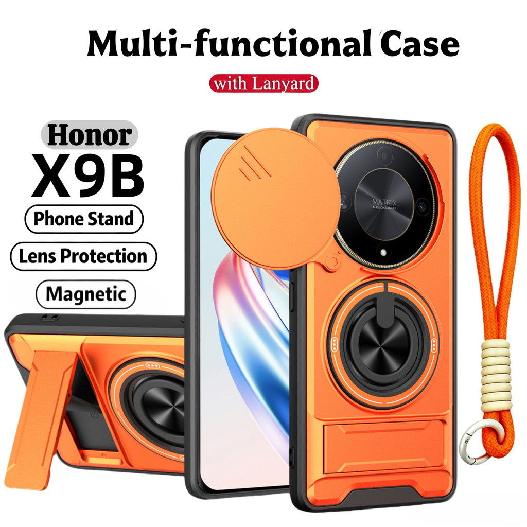 Thích hợp cho Honor X9B X9A X9C Smart X9D X9 5G Dây buộc 360 Ring Stand Vỏ điện thoại có vỏ máy ảnh Gắn trên ô tô từ tính Vỏ bảo vệ toàn diện chống sốc