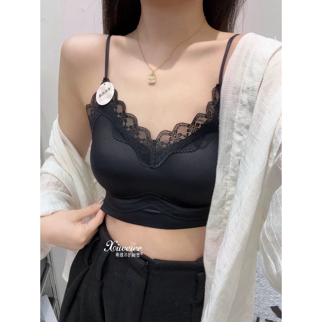 Kính bóng nước phong cách Pháp Satin Quần lót lưng đẹp | Hàn Quốc Ren Bọc Áo Ngực Top Jelly Strip Push-Up Liền Mạch Dây Ngực Cố Định Cốc Cảm Giác Cao Cấp Nud