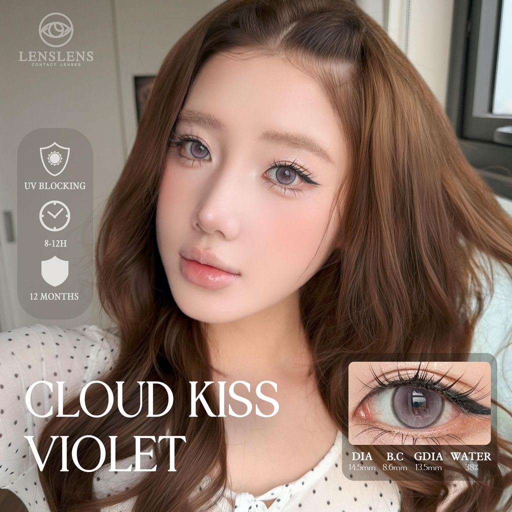 Lens Tím Ánh Xám Kem Trong Veo Cloud Kiss Violet 14.5mm