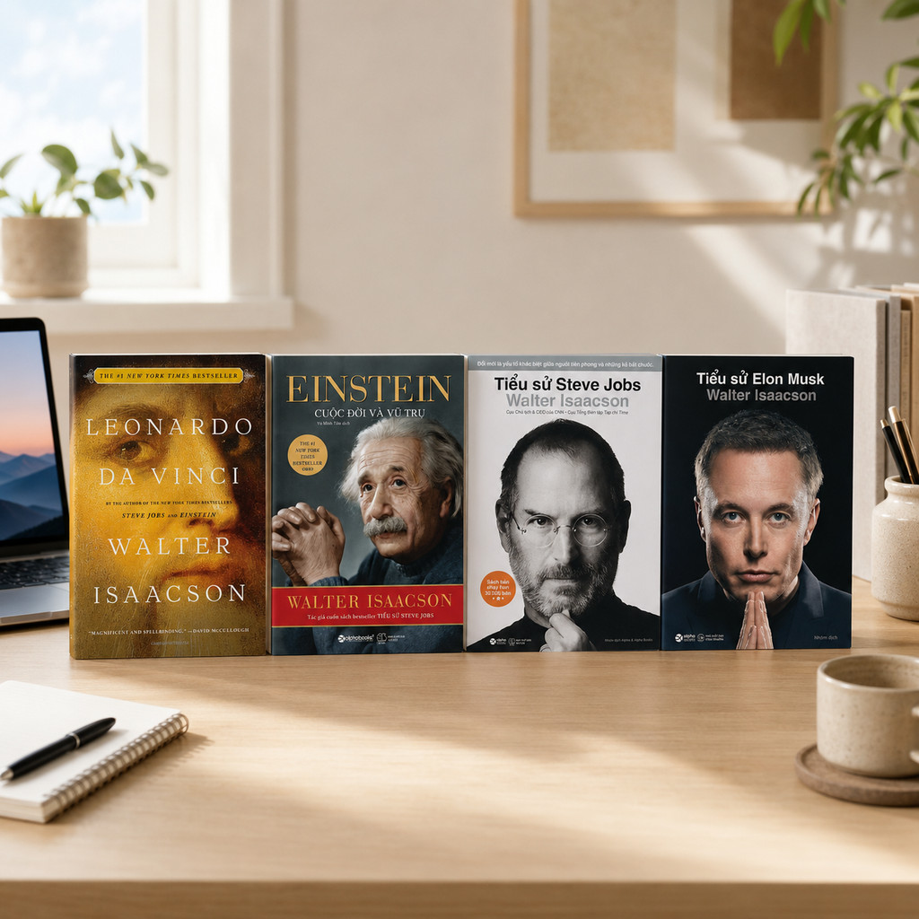Sách - Tiểu Sử: Elon Musk, Steve Jobs, Einstein, Leonardo Da Vinci - Walter Isaacson (Alpha Books)