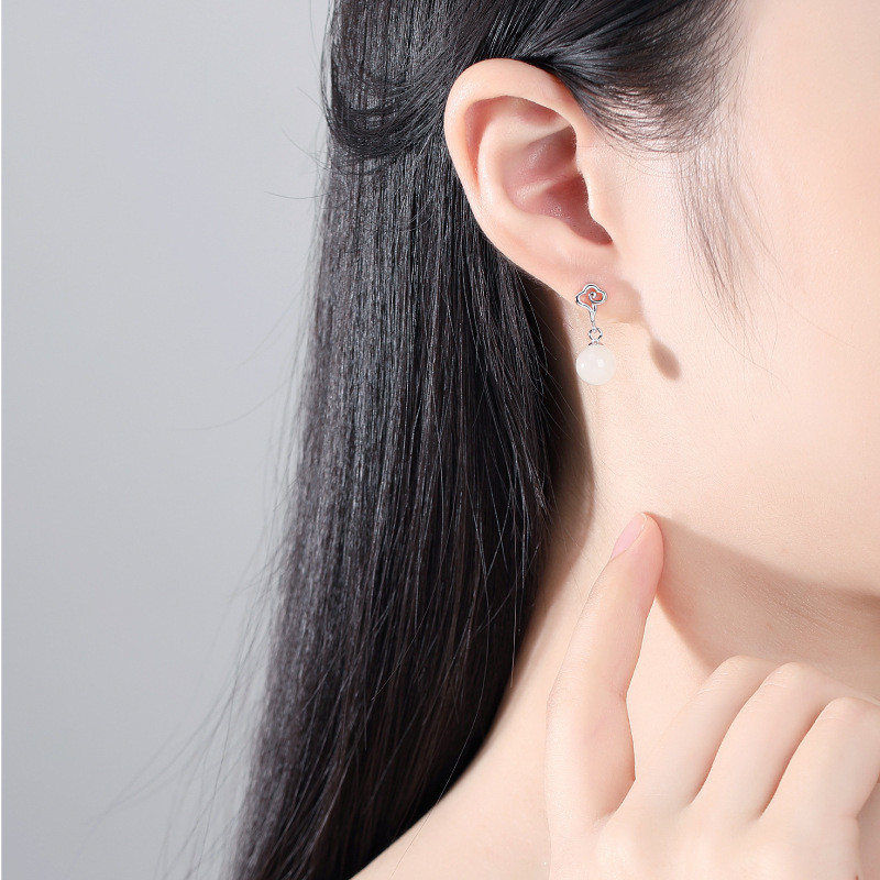 Bông tai kim bạc ngọc bích tự nhiên phong cách Trung Quốc mới