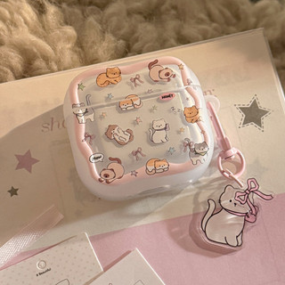 [Sheren] Vỏ tai nghe mặt dây chuyền hình mèo màu hồng mềm mại dễ thương Thích hợp cho vỏ bảo vệ tai nghe AirpodsPro1 / 4