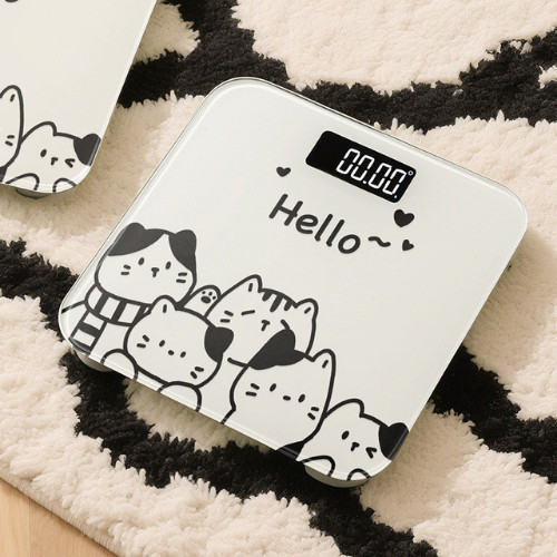 Cân Điện Tử Mini Siêu Nhỏ Gọn Họa Tiết Dễ Thương - Cân Sức Khỏe Mặt Kính Cường Lực, Màn Hình LCD, Đo Chính Xác