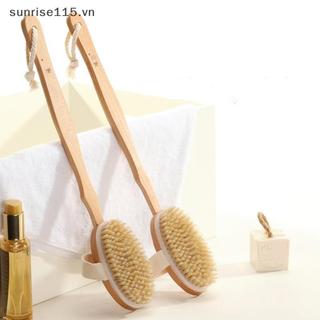 Bàn chải cơ thể phòng tắm SRVN Tay cầm dài Bàn chải lông tự nhiên Máy mát xa tẩy tế bào chết có tay cầm bằng gỗ Dụng cụ tắm chải khô.