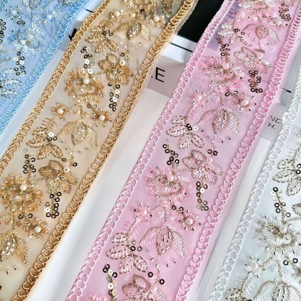 Lưới Thêu Dây Thêu Thêu Sequin Ren Mã Vạch Retro Hanfu Quần Áo Váy Vòng Đeo Trang Trí Phong Cách Dân Tộc CRSY