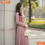 Đầm thiết kế BEMINE cổ trụ có dây nơ tay dài dáng chữ A phù hợp đi làm-B302