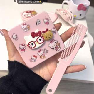 Set 4 gương lược KITTY kính đỏ gấu dành cho học sinh Bé gái Tay cầm chống trượt Tất cả các loại tóc Massage da đầu