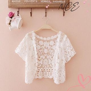Áo khoác crop ren phong cách cô dâu mùa hè, thiết kế hoa văn thanh lịch đen trắng, tay ngắn