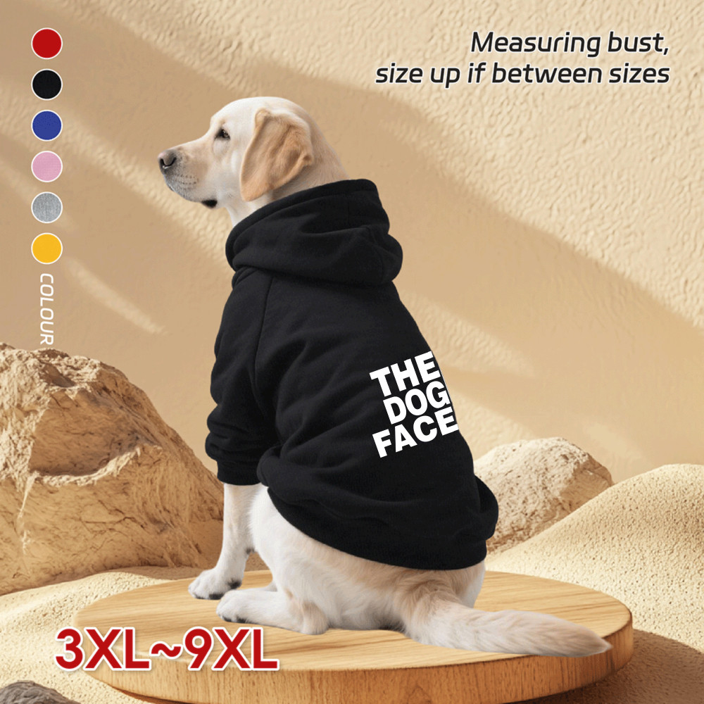 Áo Hoodie cho chó lớn 3XL-9XL, In mặt chó, kiểu áo chui đầu, Có 6 màu, Vải mềm, Thoải mái, thoáng khí, ấm áp, có thể giặt được, Thích hợp cho tất cả các giống chó lớn
