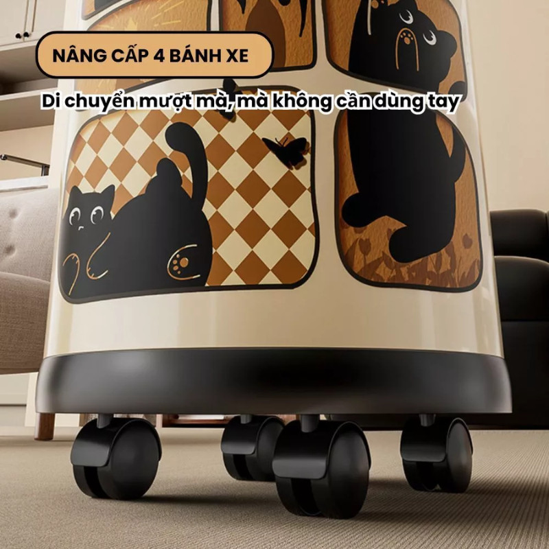 Thùng Rác Có Nắp Đậy – Họa Tiết Đáng Yêu Phong Cách Nhật Bản/Ukiyo-e, Chất Liệu Nhựa ABS Bền Đẹp DINO