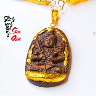 Mặt Dây Chuyền Trầm Hương Phật Bản Mệnh - Bọc Vàng 8K - Trầm Hương Yên Lộc
