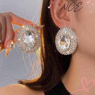 Bông tai pha lê hình bầu dục với kim cương giả, bling sang trọng cho đám cưới hay sự kiện buổi tối