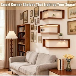 Kệ treo tường góc DWELLCO, Kệ sách góc treo tường, Tiết kiệm không gian Kệ nổi 90 độ Kệ trưng bày bằng gỗ tại nhà