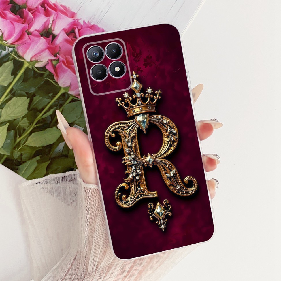 Dành Cho Realme Narzo50 RMX3286 Dành Cho Realme Narzo 50 Ốp Lưng Trong Suốt Sang Trọng Vương Miện A-Z Chữ 2D Họa Tiết Phẳng Vỏ Điện Thoại Mềm