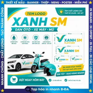 Tem Logo Xanh SM dán Ôtô, Xe máy, Mũ Bảo Hiểm -Nhận In Tem Theo Yêu Cầu