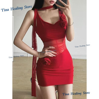 Váy hè mới gợi cảm dành cho nữ với thiết kế hoa hồng, phối lưới hơi xuyên thấu, váy ngắn ôm dáng
