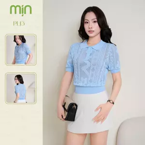Áo Polo nữ cộc tay Dệt kim phối họa tiết thoáng khí PL13 MỊN VN