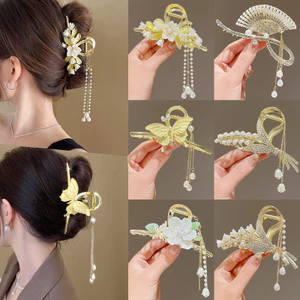 Kẹp Tóc Nữ Phù Hợp Với Tua Rua Cổ Kim Loại Hoa Lấy Kẹp Lưng Lớn Đầu Tóc Cá Mập Kẹp Mũ Đội Đầu