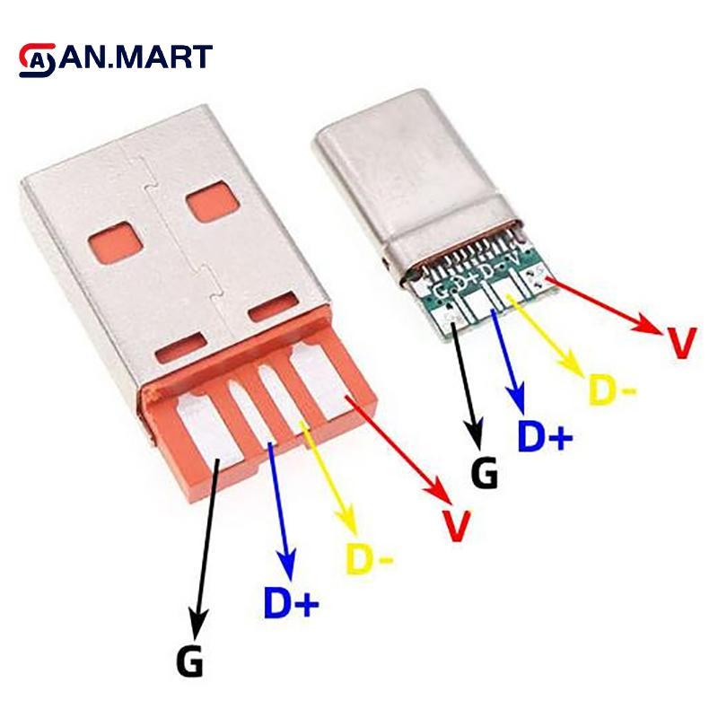AN.MART Sạc Nhanh Type-C USB 65W 5A Đầu Nối Nam Hàn Với 5Pin PCB + Loại A Nam 6 Pin USB DIY Bộ Sạc Dữ Liệu OTG VN