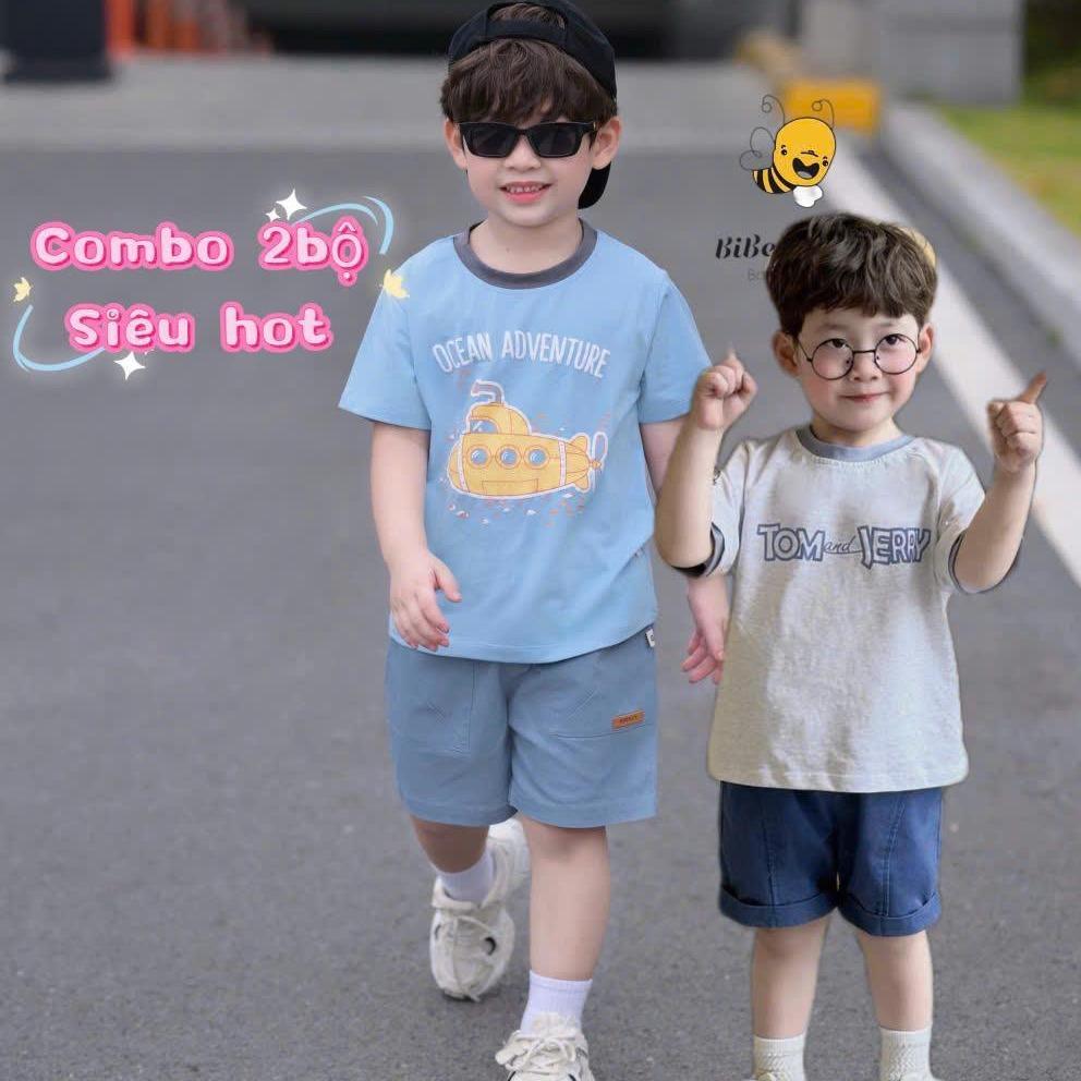[BiBeo Kids] [COMBO 2 Bộ quần áo]  cộc tay  TOM JERY & TÀU NGẦM IN NỔI, quần Bò áo  COTTON 4 chiều