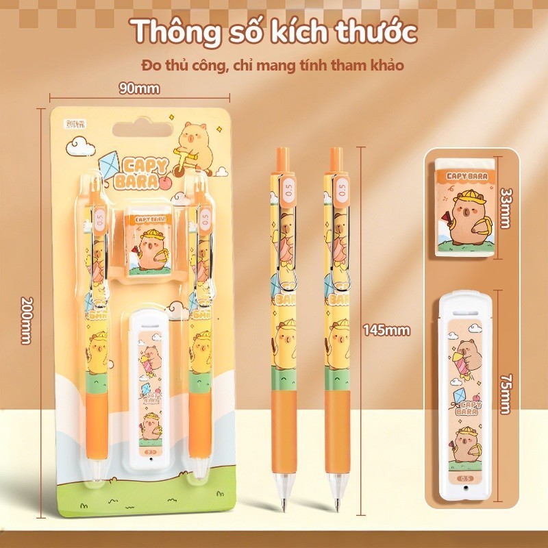 Bút Chì Kim 0.5 Cục Tẩy Capybara Cute Kèm Ngòi Chì, Viết Văn Phòng Phẩm Quà Tặng Học Sinh