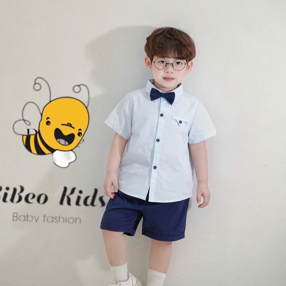Bộ quần áo SƠ MI CÔNG TỬ KÈM NƠ CHO BÉ TRAI, Bộ quần áo đi học đi chơi cho bé