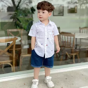 Bộ quần áo SƠ MI IN HÌNH HỌA TIẾT OTO MÁY XÚC cho bé trai, áo chất SƠ MI mềm mát , quần Bò mềm thoải mái cho bé